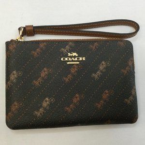 Coach NWT Authentic Woman's Corner Zip Wristlet Horse Print Black Leather